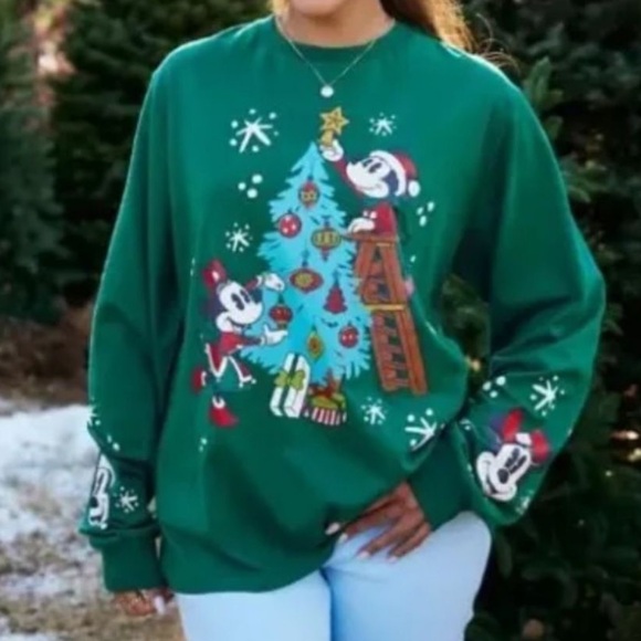 NWT Disneyland Holiday Mickey Minnie Christmas Green Long Sleeve Shirt Size 3XL - Picture 2 of 8
